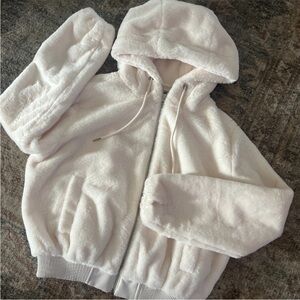 Arizona Jean Co Cream Lined Faux Fur Zip Up Hooded Jacket Coat Sz XS NWT